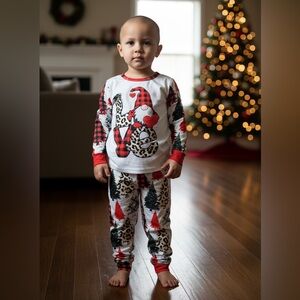 Festive Kids Pajama Set with Love and Tree Design